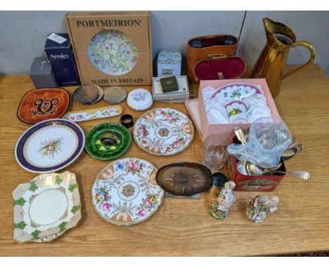 A mixed lot to include 19th century Staffordshire plates, silver plate, binoculars, standard lamp and other items 