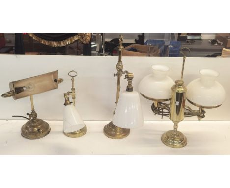 Four brass lamps to include a mid 20th century desk lamp A/FLocation: 