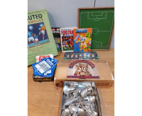 Football related and Subbuteo items, together with 1980s annuals and 1960s football programmes and Mayfair cutlery and flatwa