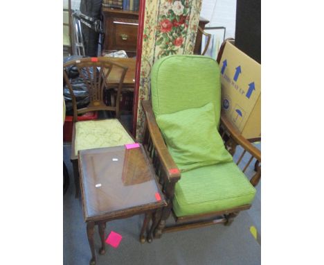 An early 20th century oak armchair, together with an Edwardian chair, a nest of tables, a four fold screen and  a standard la