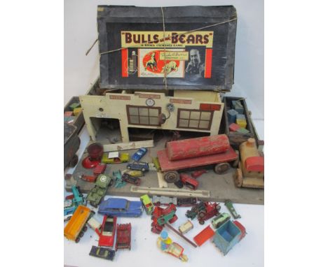 A selection of vintage toys to include Dinky cars, Bulls and Bears game and other itemsLocation: 