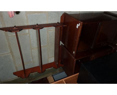 2 bedside tables with inlaid decoration and single door and a wall shelf unit
