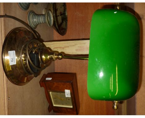 Brass desk lamp with green glass shade