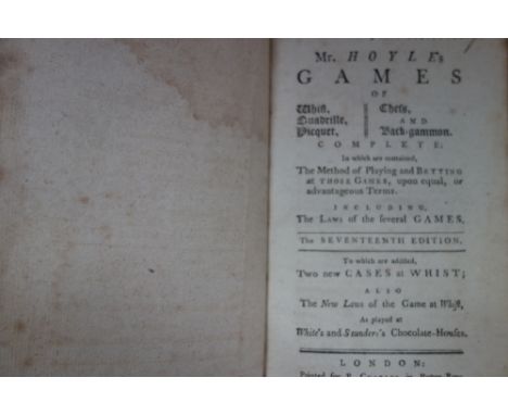 MR HOYLE'S GAMES OF WHIST, QUADRILLE, PIQUET, CHESS AND BACKGAMMON, COMPLETE.. as played at White's and Saunder's Chocolate H