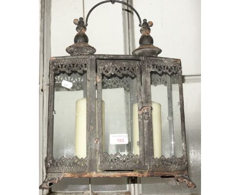 A VINTAGE TIN GARDEN CANDLE LANTERN