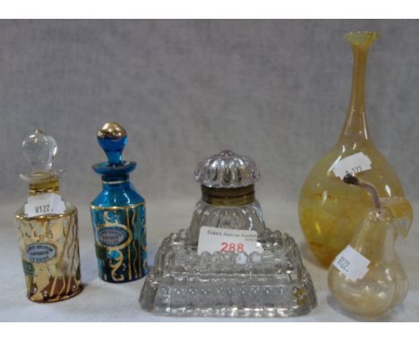 A VICTORIAN GLASS INKWELL, a finely blown glass vase and similar glassware