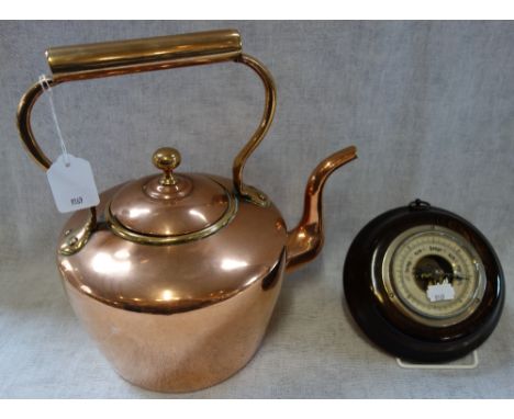 A VICTORIAN COPPER KETTLE and a small aneroid barometer (2)