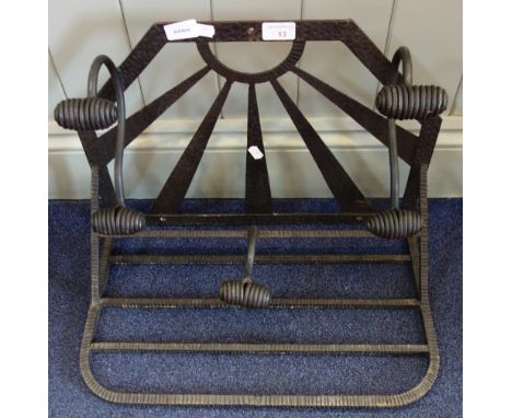 AN ART DECO STYLE WROUGHT IRON COAT RACK with shelf, after Edgar Brandt, 50cm wide