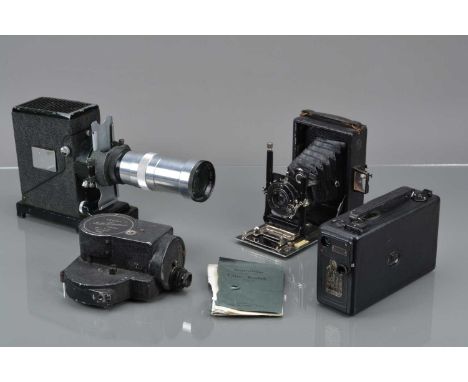 Two 16mm Cine Cameras,  a Cine Kodak Model B, motor runs, no attachment lenses, elements G, in Kodak case, Ensign Auto Kinica