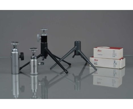 Leitz Ball and Socket Tripod Heads, a 14119 (black) head, two 14121 heads, one in maker's box, other with black plastic thumb