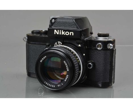 A Nikon F2A SLR Camera, serial no 7591715,shutter working, self timer working, release catch on finder broken, meter responsi