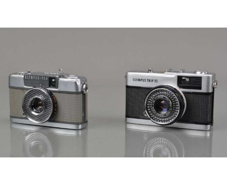 Two Olympus Compact Cameras, an Olympus Trip 35, shutter working, camera light cell responsive, aperture responsive in auto, 