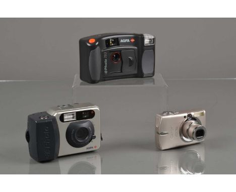Compact Digital Cameras an Agfa e Photo CL34, e Photo 780 and a Canon IXUS 750, with battery & charger, in makers box, all un