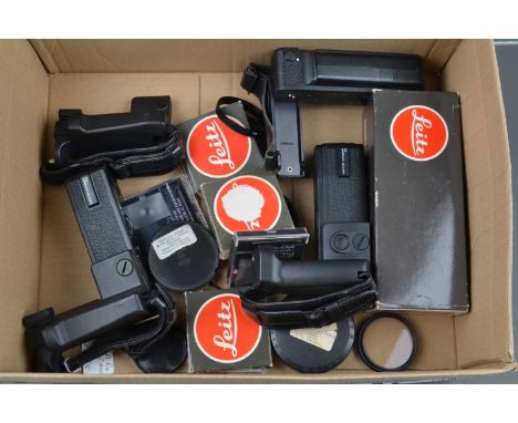 Leica R Accessories, four Motor Winder R, untested, alll with Leica hand grips, a focus screen in keeper, series VII filters 