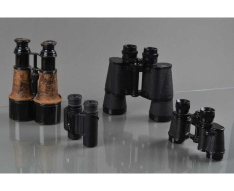 Four Pairs of Binoculars, a pair of probably French made field glasses, F, Prinz 10x50, G, unmarked 8x28, G and a pair of Min