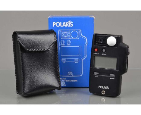 A Polaris Flash Meter, powers up, meter responsive, G-VG, with manual, guarantee card, in soft case and maker's box