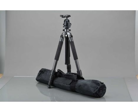 A Carbon Fibre Tripod, no apparent makers name, missing label, possibly Gitzo, with centre column, stands approx 1.6m when fu