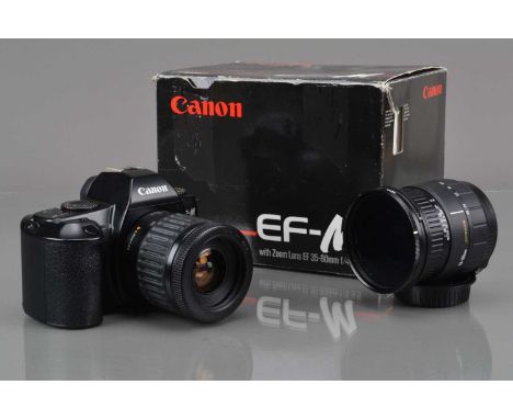 A Canon EF-M SLR Camera, powers up, shutter working, camera responsive in auto settings, body G-VG, with Canon 35-80mm f/4-5.