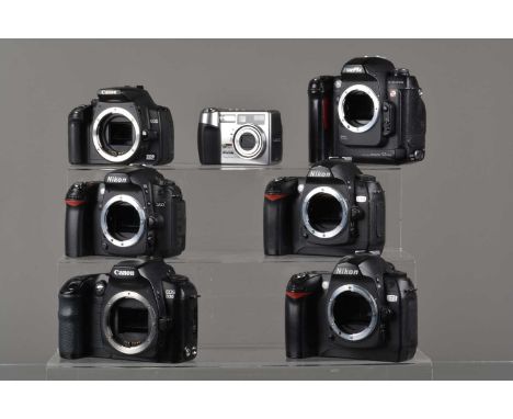 Six DSLR Camera Bodies, a Nikon D80, D70 (2), Fujifilm FinePix S2 Pro, Canon EOS D30 and an EOS 350D, with a Kodak Easyshare 