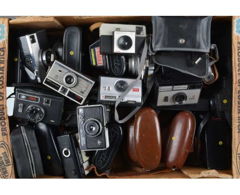 A Tray of Viewfinder Cameras, manufacturers include Halina, Agfa, Ilford, Birette, 110 cameras and instamatic examples, overa