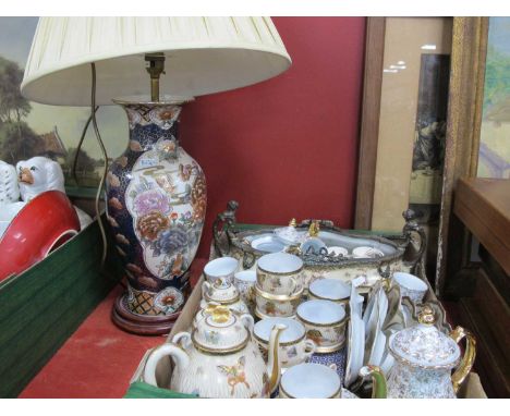 Oriental Items, to include vase converted into a table lamp, tea set comprising teapot, cups, saucers with attached side plat