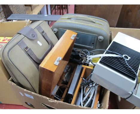 Grundig TK20 Reel to Reel, Oliveti Lettera 22 typewriter, projector, audio equipment.