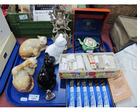Shudehill cats, Charlotte di Vita enamel tea pot (boxed) edition no. A502, cigarette cards, white metal buddha etc. 1 Tray.