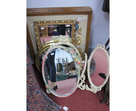 Barbola Oval Shaped Mirror, decorated with flowers, oval shaped mirror, rectangular shaped gilt mirror, dressing table mirror