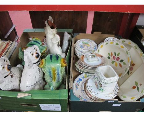 A Pair of Staffordshire Dogs, pair of Foo dogs, Staffordshire 'Robin Hood' figurine, with other ceramic animal figures and a 