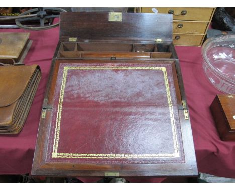 XIX Century Rosewood Writing Slope, with mother of pearl eschcheon and blank name, plate, Morocco scriver and sectioned inter