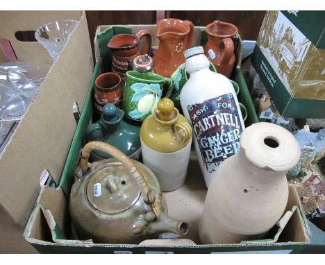 Studio Pottery, to include a matching unmarked and orange set, decorated in white and black, including cups, jugs, lamp etc, 