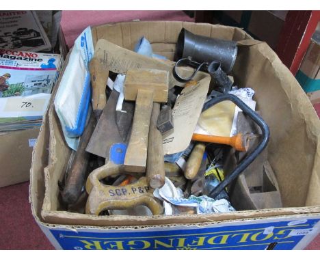 Hammers screwdriver, Tenonsaw, other tools etc. 1 Box.
