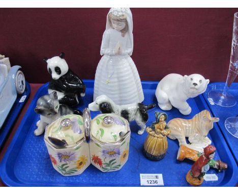 Nao figure of a wedding bride, Russian porcelian figure of a polar bear, zebra, Wade figures etc.