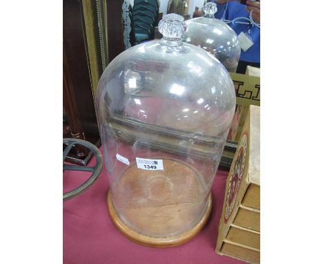 XIX Century Glass Display Dome, of circular form with nobbly finial, on wooden base, approximately 38cm high.few surface mark
