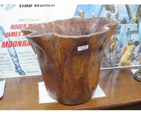A carved solid wood planter/ waste bin 31cm h.