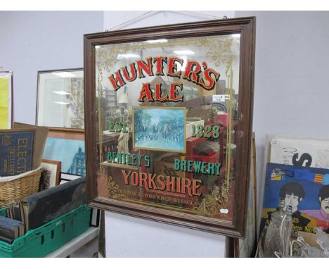 Bentley's Brewery Hunter's Ale Advertising Wall Mirror, in wooden frame 69 x 63.5cm, a print of exchange brewery.