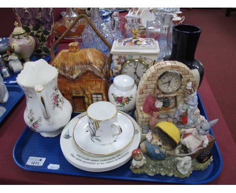 Mason's 'Amethyst' Clock, Japanese vase, Doulton Bunnykins 'Family Time; figure etc:- One Tray