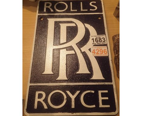 Cast iron Rolls Royce sign, L: 29 cm. P&amp;P Group 2 (£18+VAT for the first lot and £3+VAT for subsequent lots) 