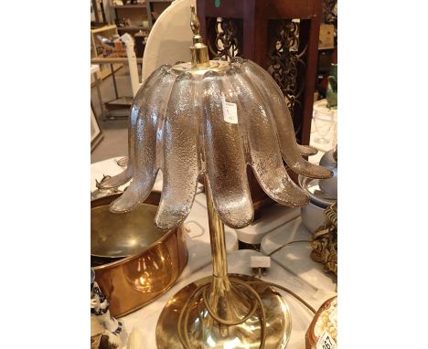 Brass lamp with heavy glass shade. Not available for in-house P&amp;P, contact Paul O'Hea at Mailboxes on 01925 659133 Condit