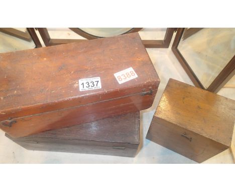 Three antique wooden boxes including a mother of pearl inlaid example.  Not available for in-house P&amp;P, contact Paul O'He