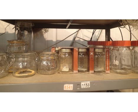 Shelf of Kilner storage and pressure jars etc. Not available for in-house P&amp;P, contact Paul O'Hea at Mailboxes on 01925 6