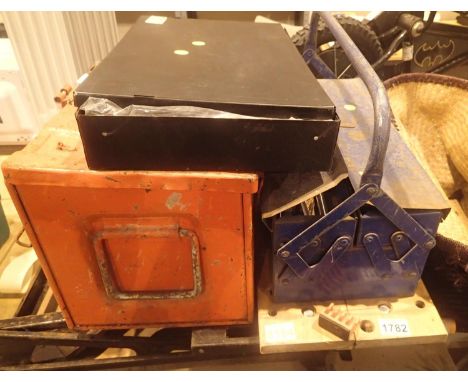 Black and Decker workmate, a red lidded toolbox , a Cantilever toolbox and a small quantity of tools. Not available for in-ho