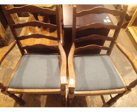 Pair of upholstered ladder back carver dining chairs. Not available for in-house P&amp;P, contact Paul O'Hea at Mailboxes on 