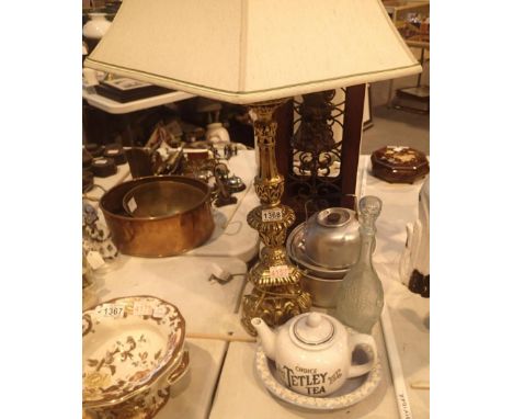 Large gilt lamp with shade. Not available for in-house P&amp;P, contact Paul O'Hea at Mailboxes on 01925 659133 Condition Rep