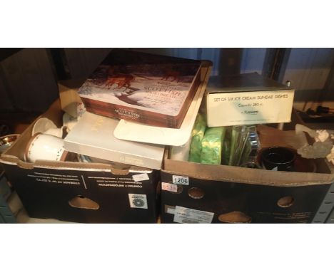Two boxes of household items including ceramics and glassware. Not available for in-house P&amp;P, contact Paul O'Hea at Mail