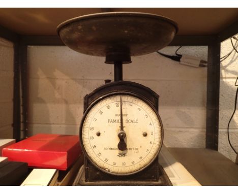 Antique cast iron Family Scales by Hughes. Not available for in-house P&amp;P, contact Paul O'Hea at Mailboxes on 01925 65913