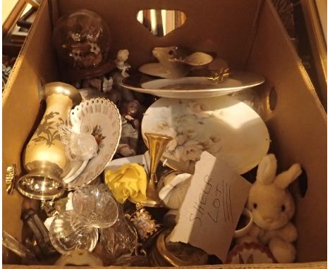 A box of mixed ceramics and glassware to include decorative ceramic plates, drinking glasses etc. Not available for in-house 