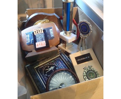 Quantity of trophies and a boxed Zippo lighter. Not available for in-house P&amp;P, contact Paul O'Hea at Mailboxes on 01925 