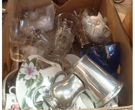 Box lot of Mixed ceramics and moulded glassware. Not available for in-house P&amp;P, contact Paul O'Hea at Mailboxes on 01925