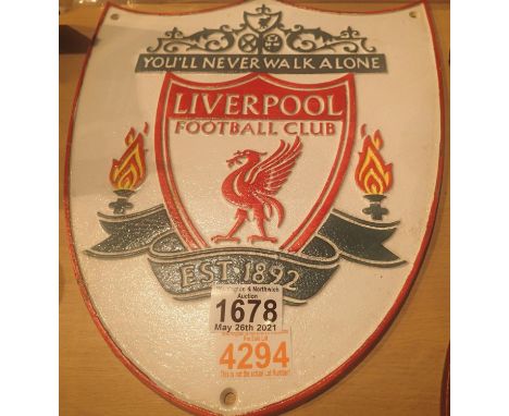 Cast iron Liverpool Football Club sign, H: 32 cm. P&amp;P Group 2 (£18+VAT for the first lot and £3+VAT for subsequent lots) 